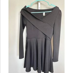 Long Sleeve Adymetrical Mini Dress in Black